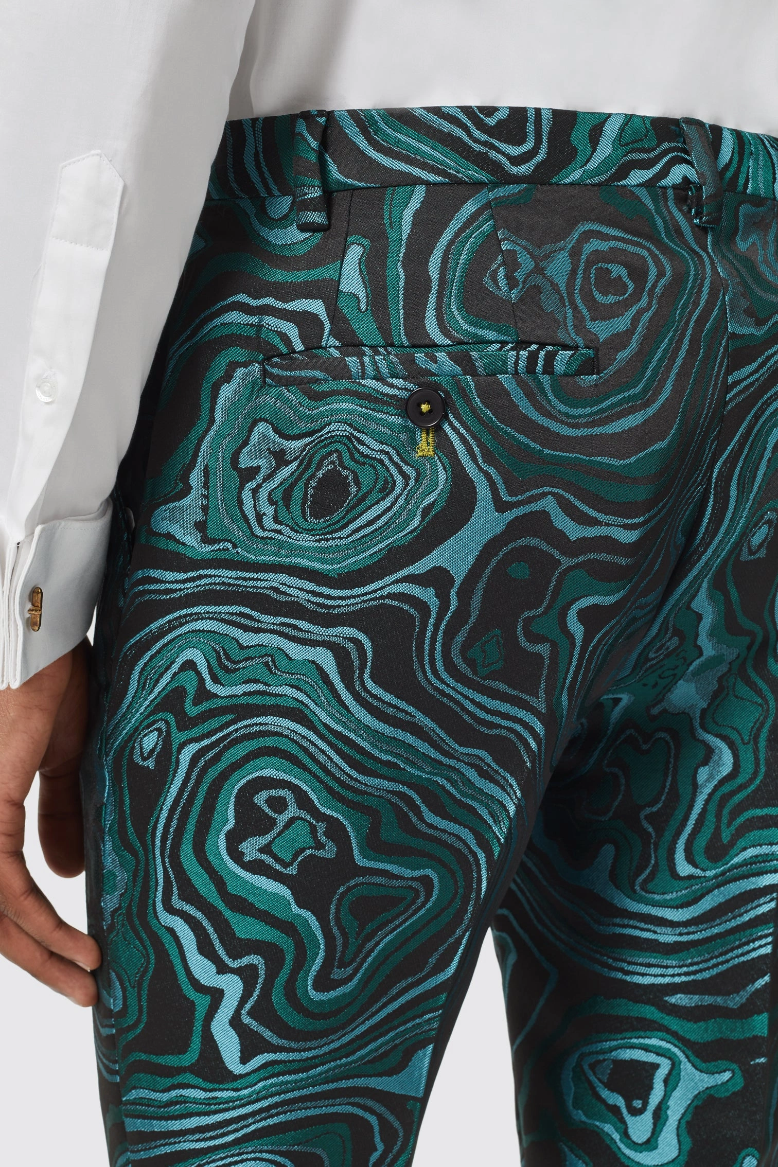Adichie Slim Fit Green Jacquard Trousers