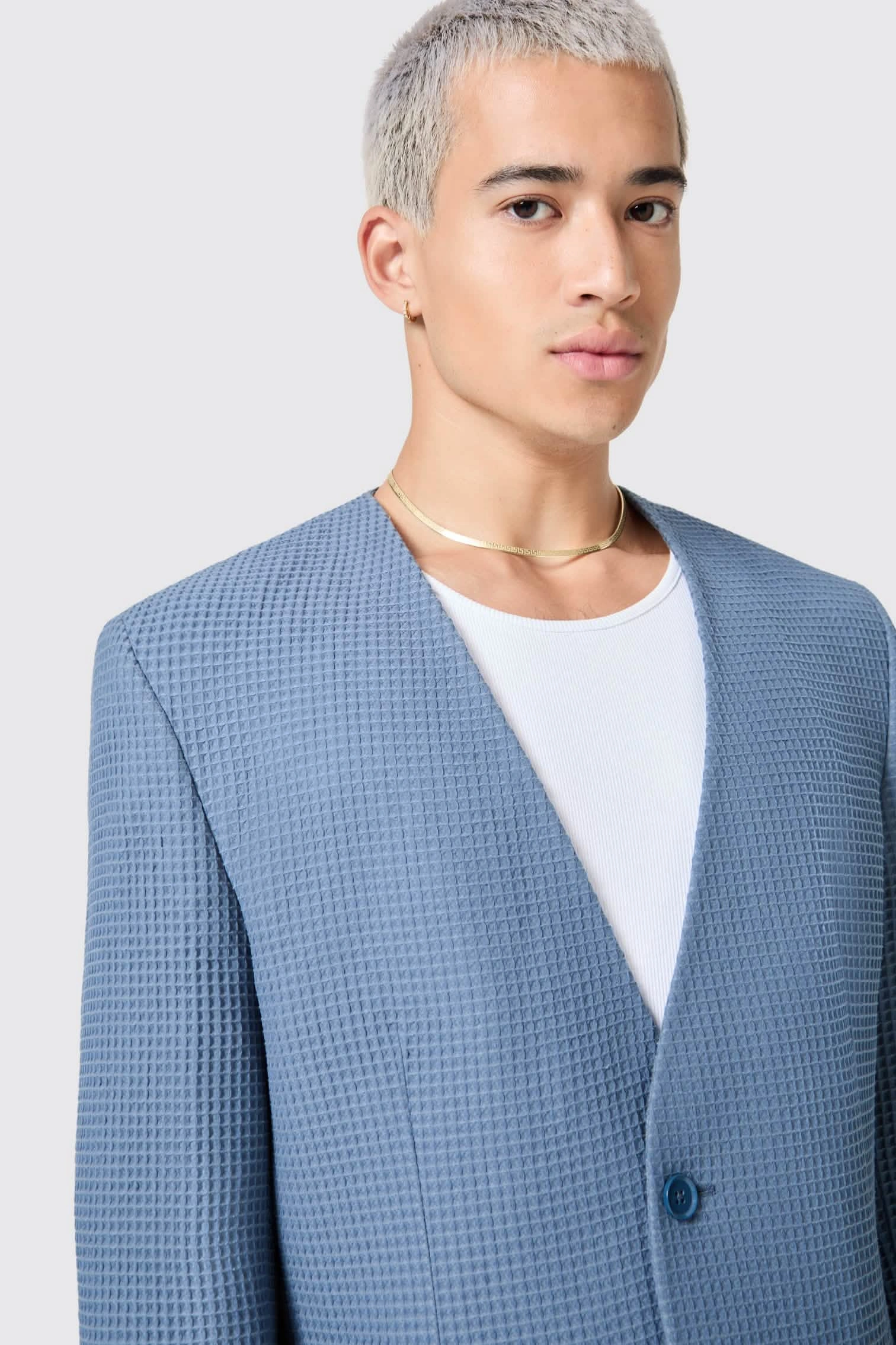 Anthony Oversized Blue Waffle Knit Cotton Suit - ARCHIVE